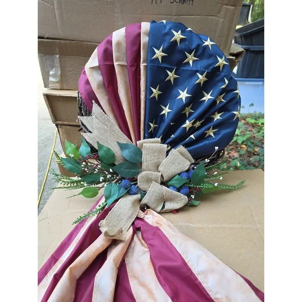 American Flag Wreath, Memorial Day Wreath, Red White Blue Front Door Wreath, 4th